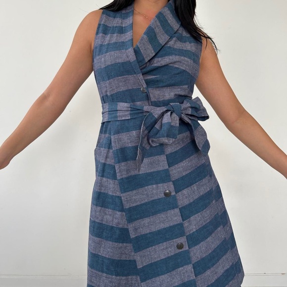 Vivienne Westwood Red Label Blue Striped Sleeveless Wrap Dress - Small - Picture 3 of 8